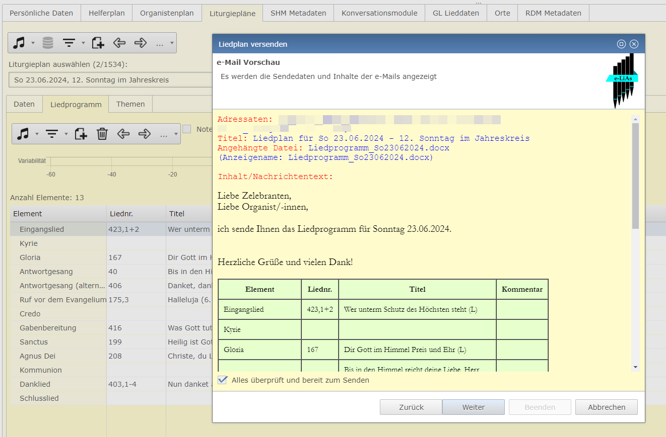 Liedplan per e-Mail versenden