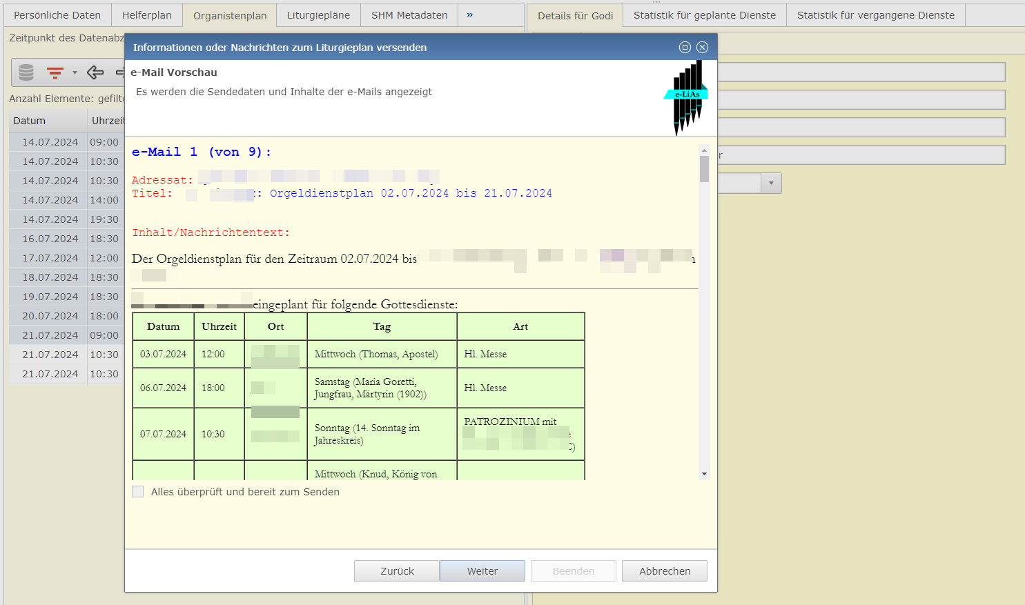 Dienstplan per e-Mail versenden